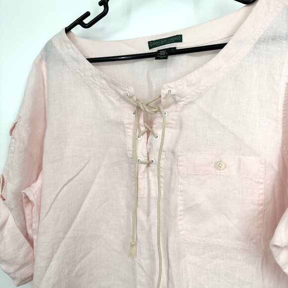 Lauren Jeans Company Ralph Lauren Old‎ Money Linen Blouse Light PInk Size Large - Picture 5 of 6